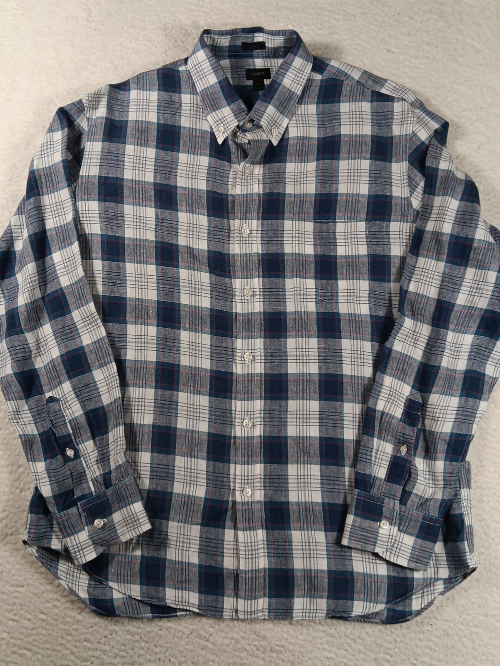 J Crew Shirt Mens XL Blue Baird McNutt Linen Irish Linen Chambray Plaid Nautical